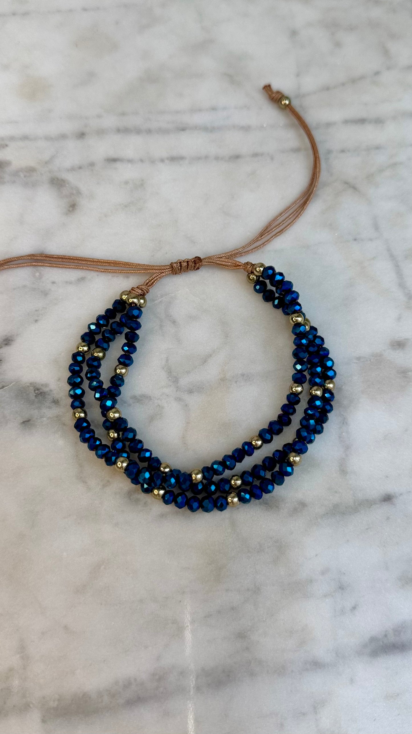 Blue Beaded Wrap Bracelet with Adjustable Closure