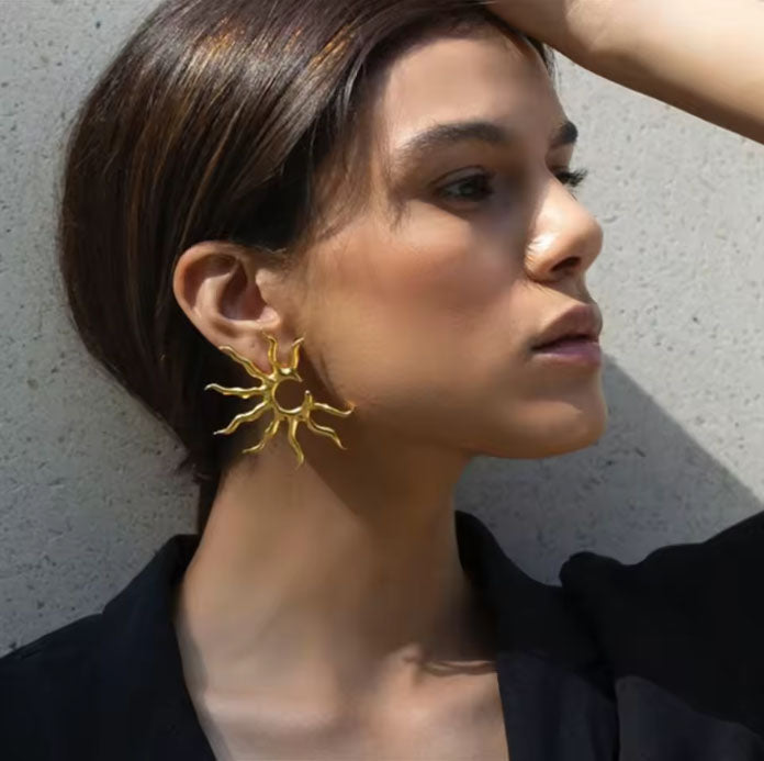 Gold Simple Sun Stud Earrings