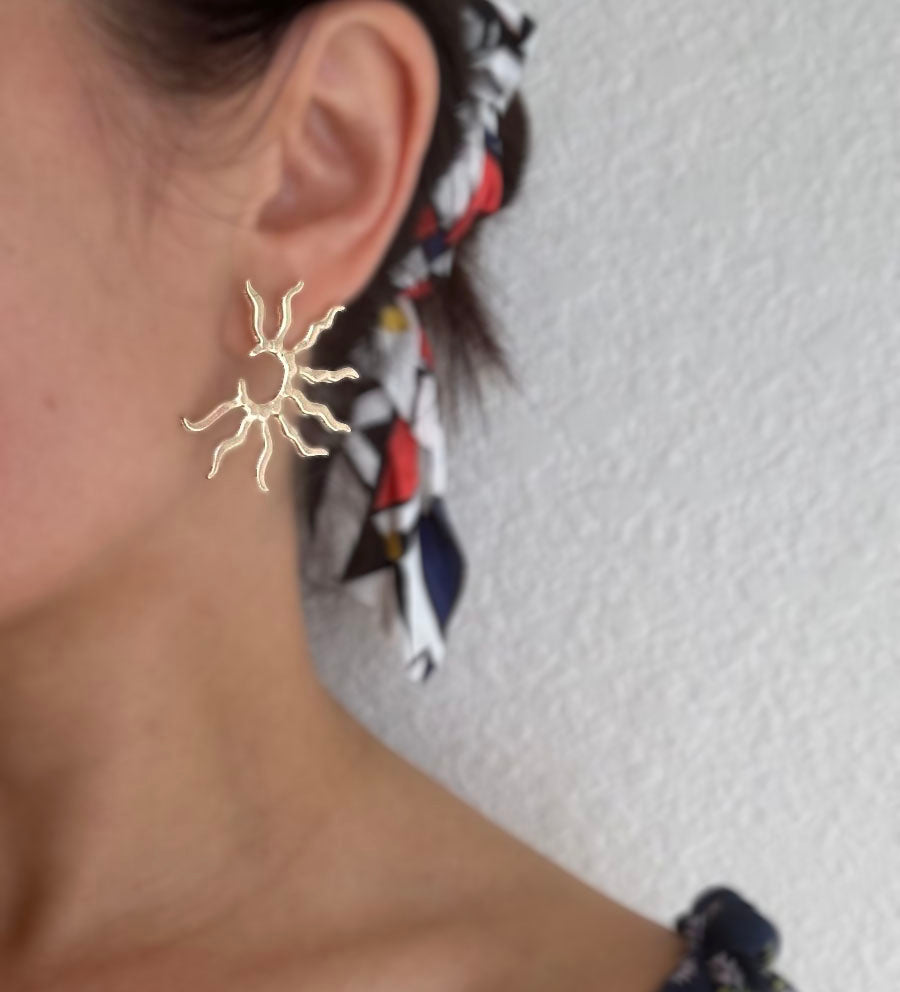 Gold Simple Sun Stud Earrings