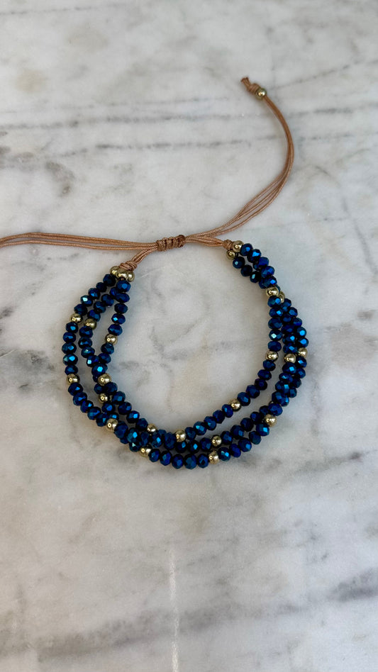 Blue Beaded Wrap Bracelet with Adjustable Closure
