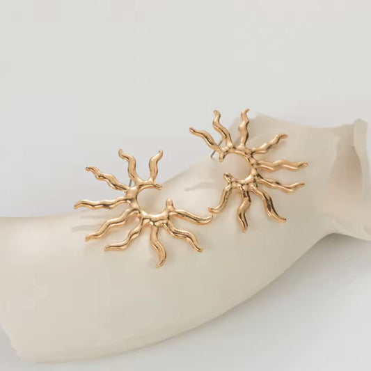 Gold Simple Sun Stud Earrings